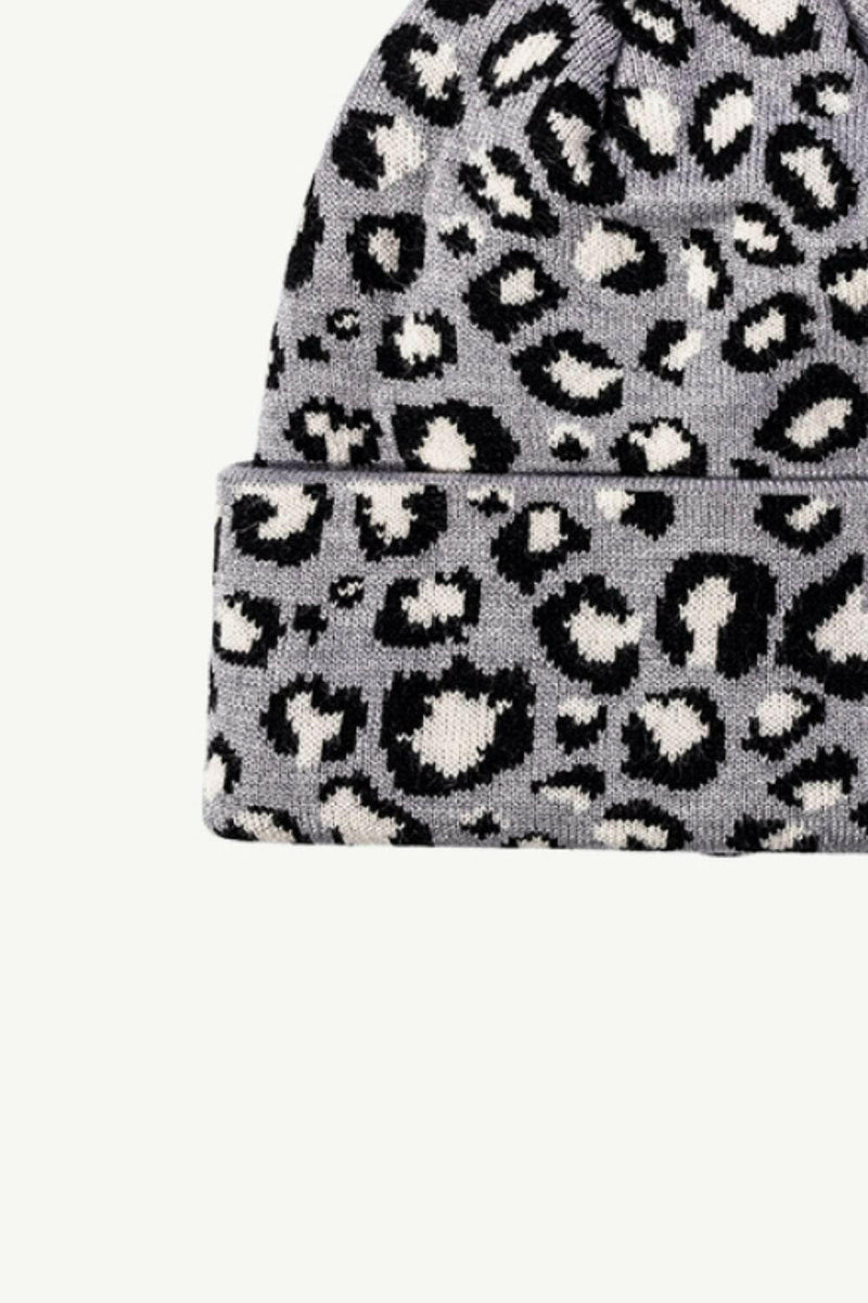 Leopard Pattern Cuffed Beanie - Stylish and Warm Accessory