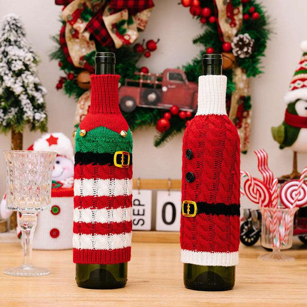 2-Piece Cable-Knit Wine Bottle Covers - Stylish Protection