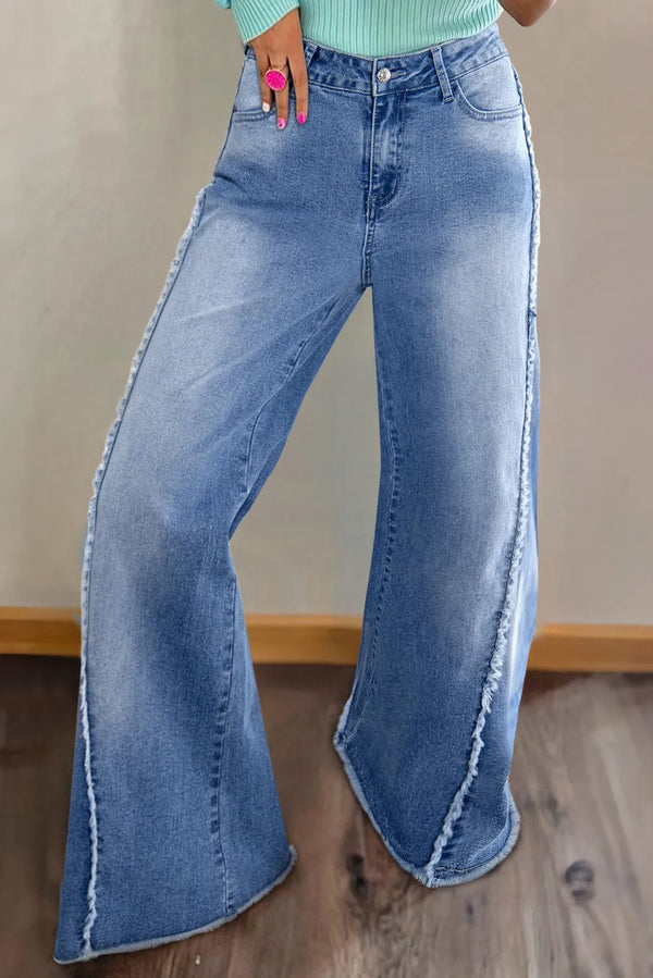 Raw Hem Wide Leg Jeans - Stylish & Comfortable Fit