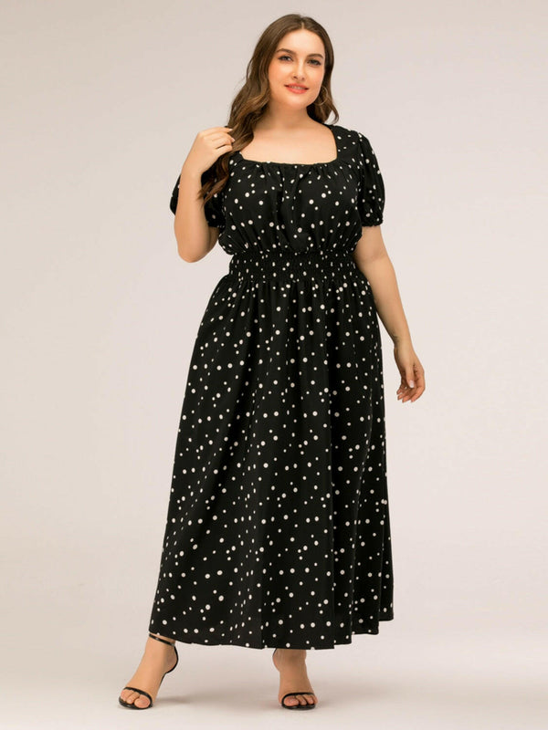 Size Polka Dot Square Neck Dress for Plus Size Fashion