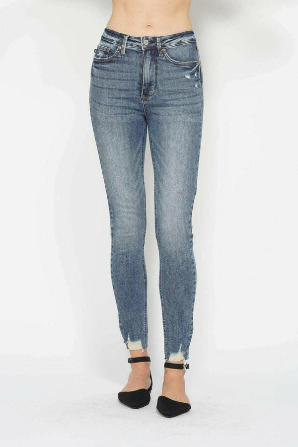 Judy Blue Full Size Tummy Control Vintage Wash Hem Destroy Skinny Jeans