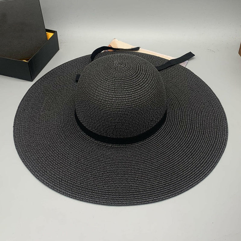 Bow Paper Braided Wide Brim Hat - Stylish and Comfortable Accessory