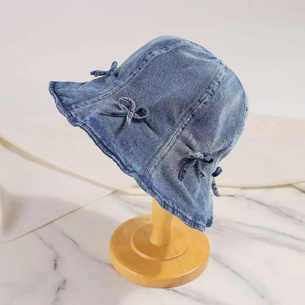 Bow Trim Denim Hat - Stylish and Comfortable