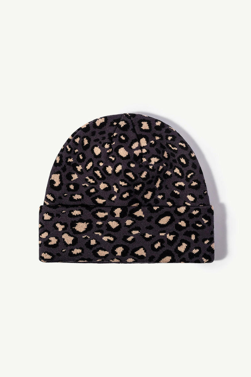 Leopard Pattern Cuffed Beanie - Stylish and Warm Accessory