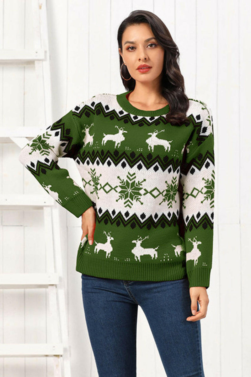 Reindeer Round Neck Sweater - Cozy & Stylish Fall Fashion