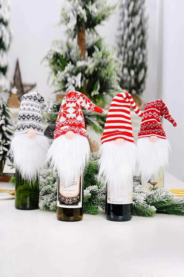 4-Pack Christmas Faceless Gnome Wine Bottle Covers - Festive Fun