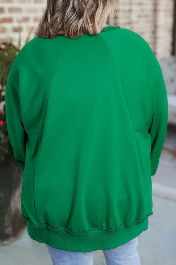 Size Cutout Hem Notched Long Sleeve Sweatshirt - Plus Size Style