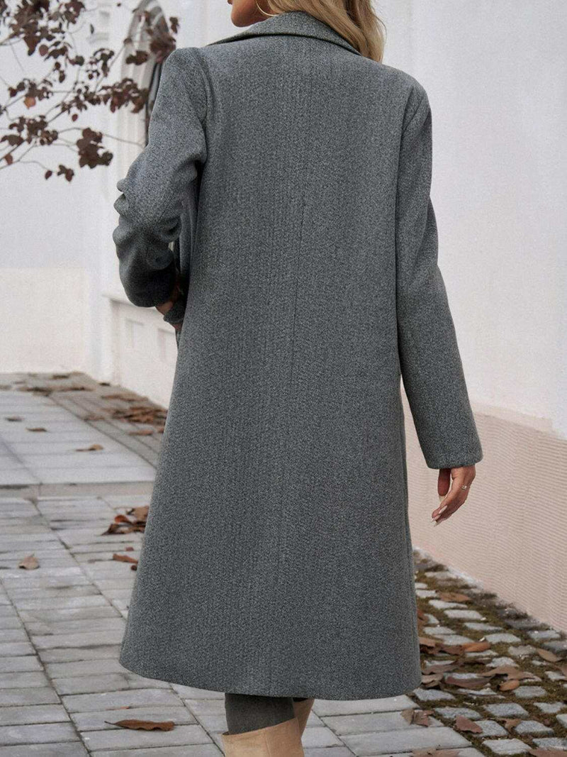 Devine Pocketed Collared Neck Long Sleeve Coat - Stylish Comfort