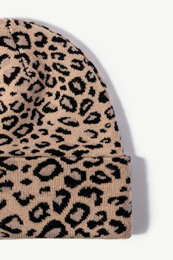 Leopard Pattern Cuffed Beanie - Stylish and Warm Accessory