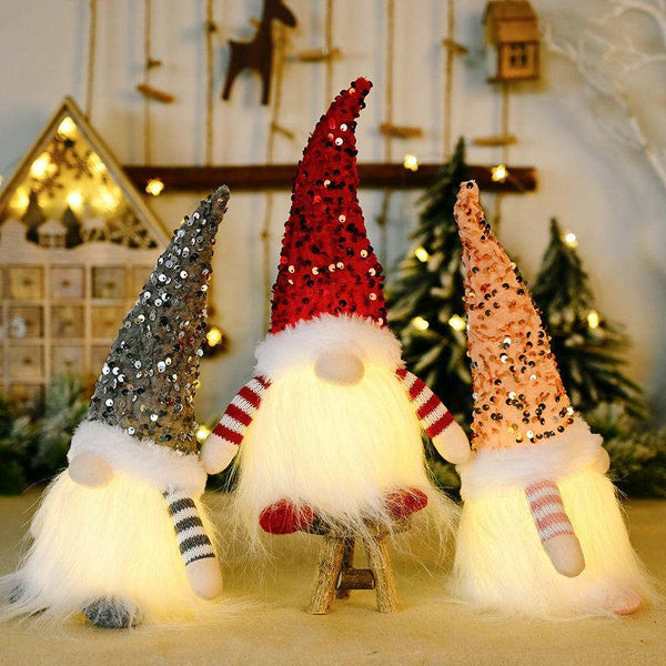 Sequin Light-Up Faceless Gnome - Charming Holiday Decor