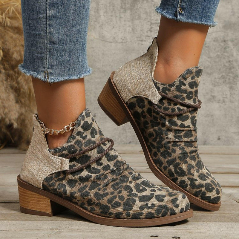 Contrast Canvas Low Heel Boots - Stylish & Comfortable Footwear