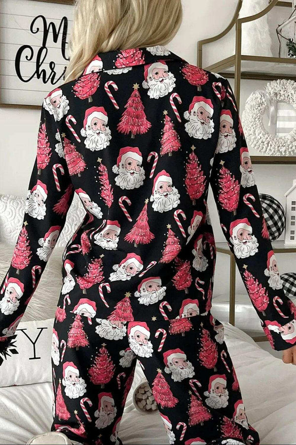 Christmas Printed Collared Neck Top: Stylish Lounge Set