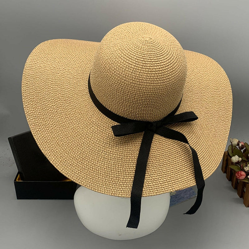 Bow Paper Braided Wide Brim Hat - Stylish and Comfortable Accessory