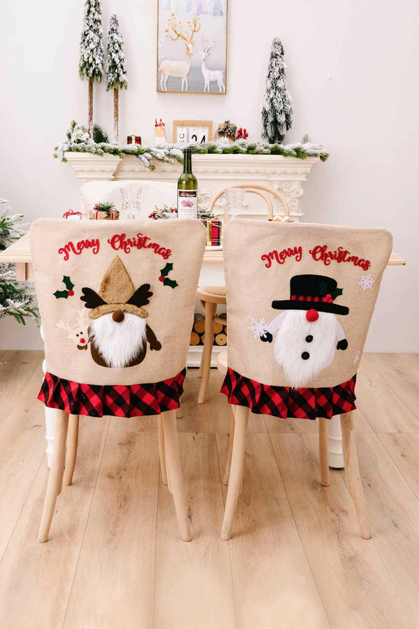 3-Pack Plaid Christmas Gnome Chair Covers - Festive Decor