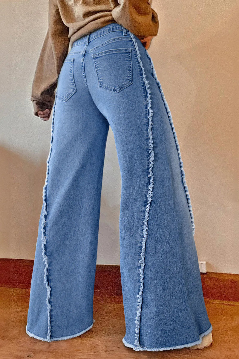 Raw Hem Wide Leg Jeans - Stylish & Comfortable Fit