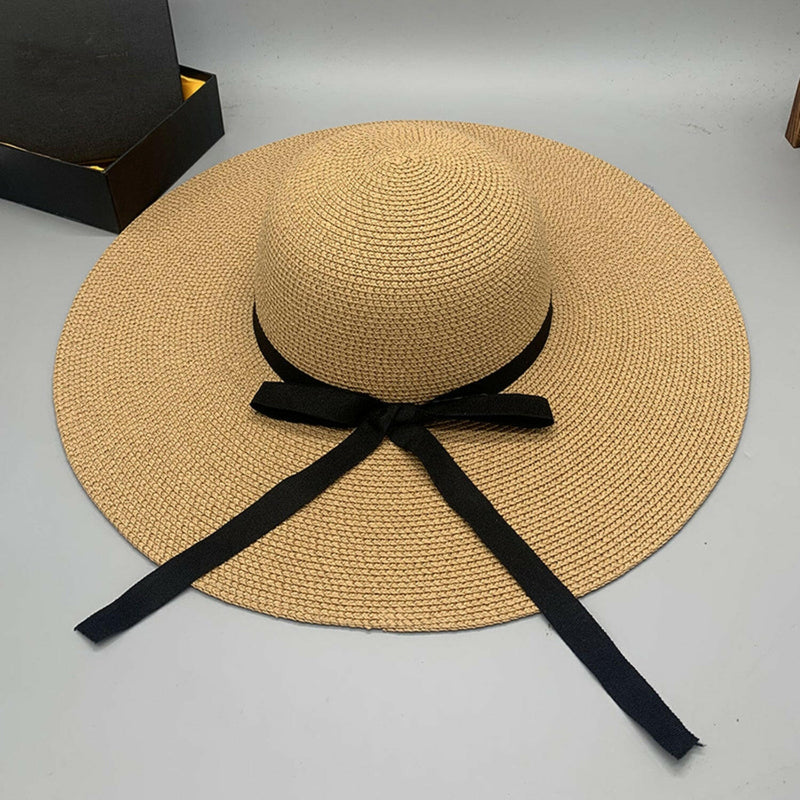 Bow Paper Braided Wide Brim Hat - Stylish and Comfortable Accessory