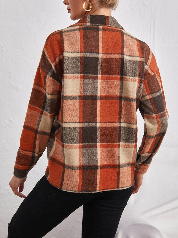 Plaid Collared Neck Button Down Jacket - Stylish & Comfortable