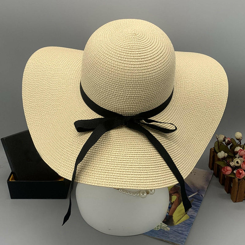 Bow Paper Braided Wide Brim Hat - Stylish and Comfortable Accessory