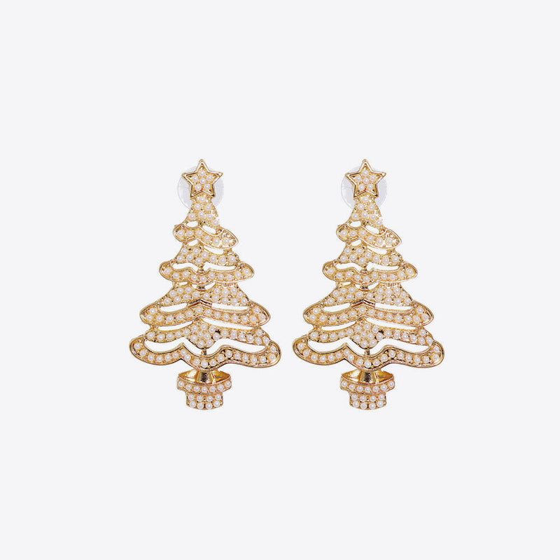 Rhinestone Alloy Christmas Tree Earrings - Festive Jewelry