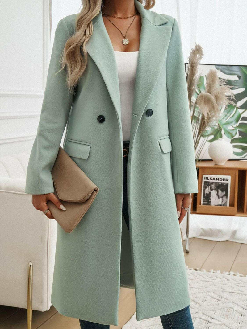 Devine Pocketed Collared Neck Long Sleeve Coat - Stylish Comfort