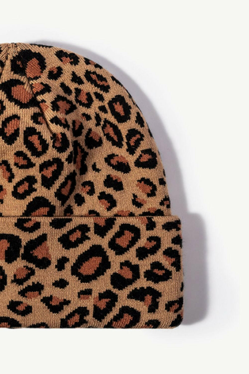 Leopard Pattern Cuffed Beanie - Stylish and Warm Accessory