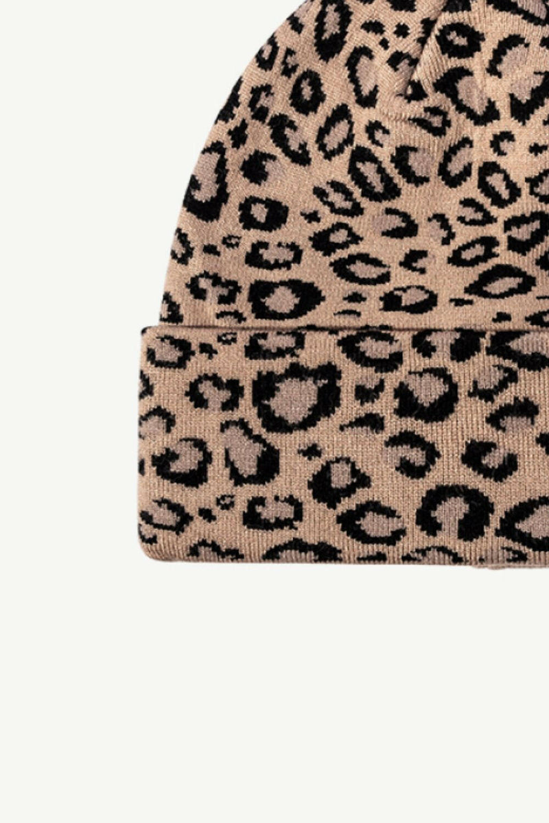 Leopard Pattern Cuffed Beanie - Stylish and Warm Accessory