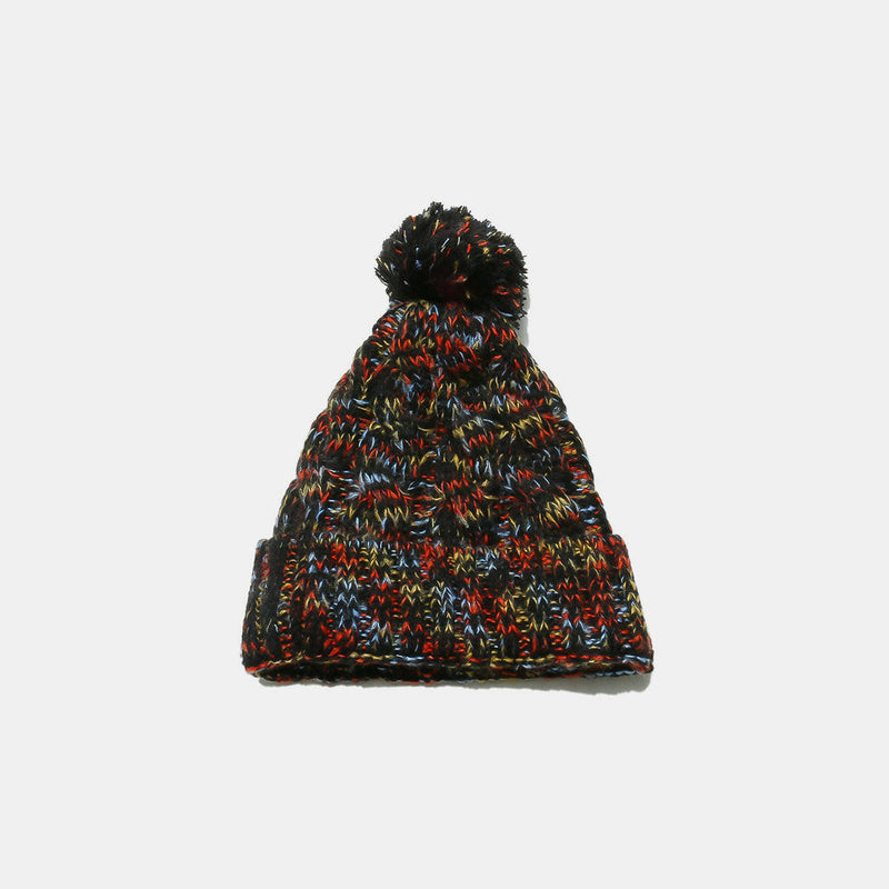 Contrast Cable-Knit Hat - Stylish Pompom Design