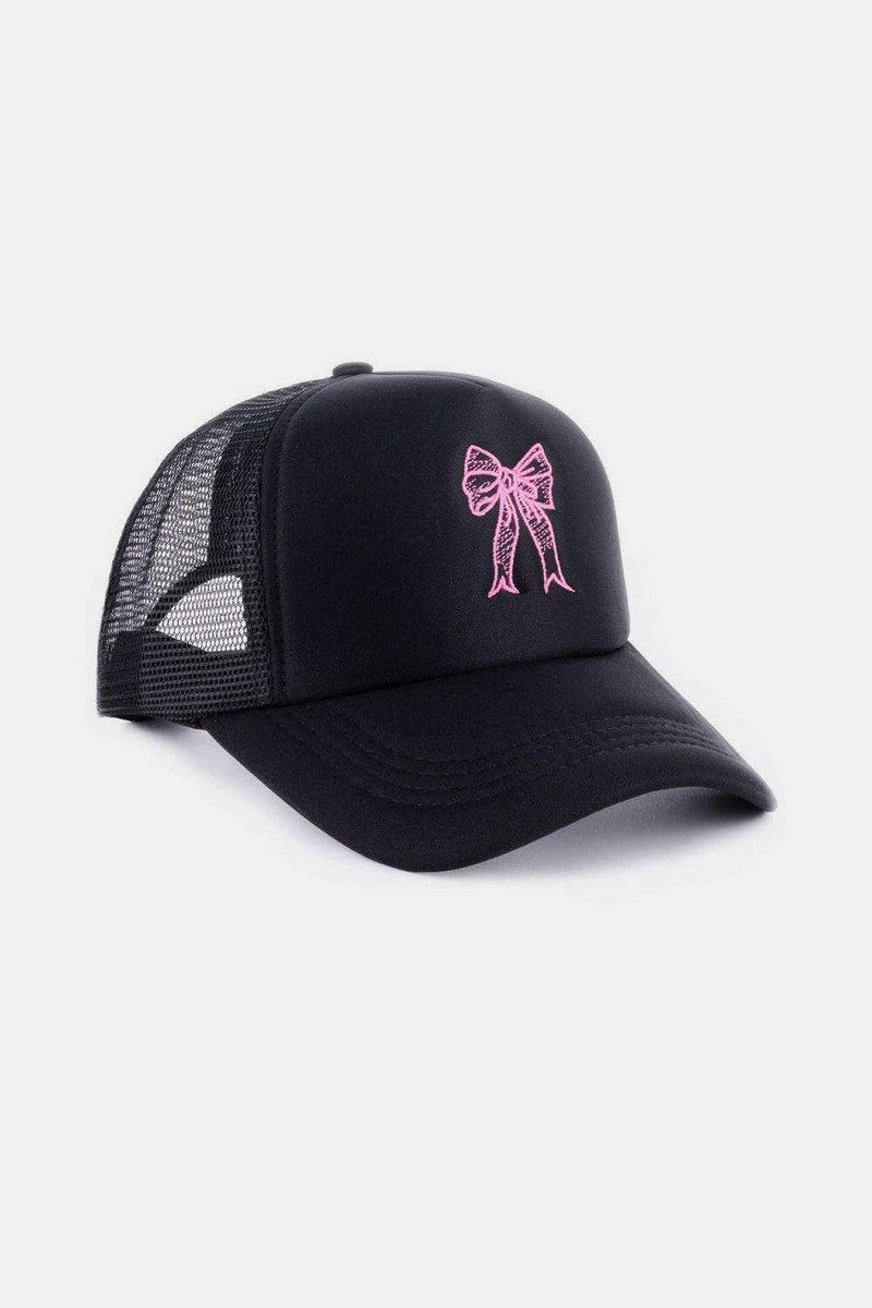 Zenana Ribbon Bow Embroidery Trucker Hat - Stylish Accessory