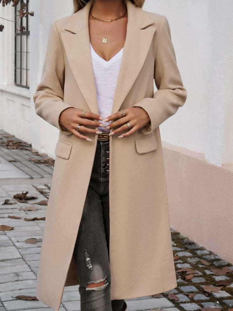 Devine Pocketed Collared Neck Long Sleeve Coat - Stylish Comfort