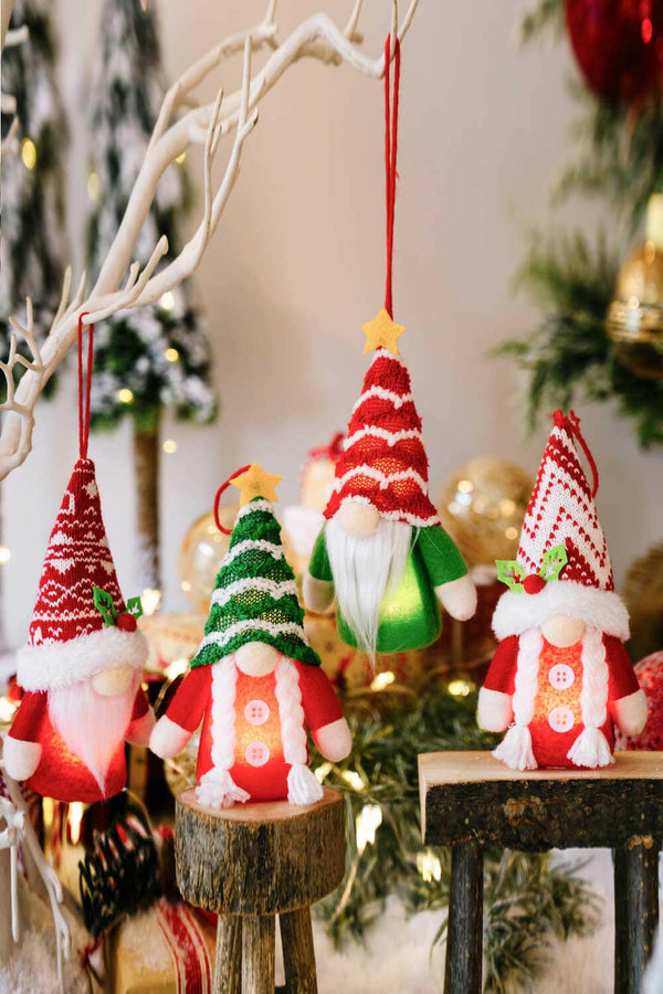 4-Pack Christmas Light- Up Faceless Gnome Hanging Widgets