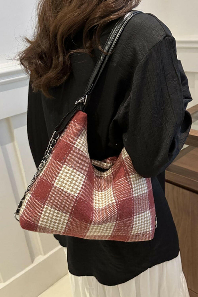 Plaid Adjustable Strap Handbag