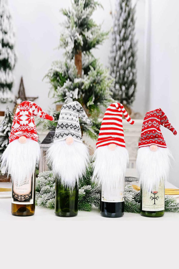 4-Pack Christmas Faceless Gnome Wine Bottle Covers - Festive Fun