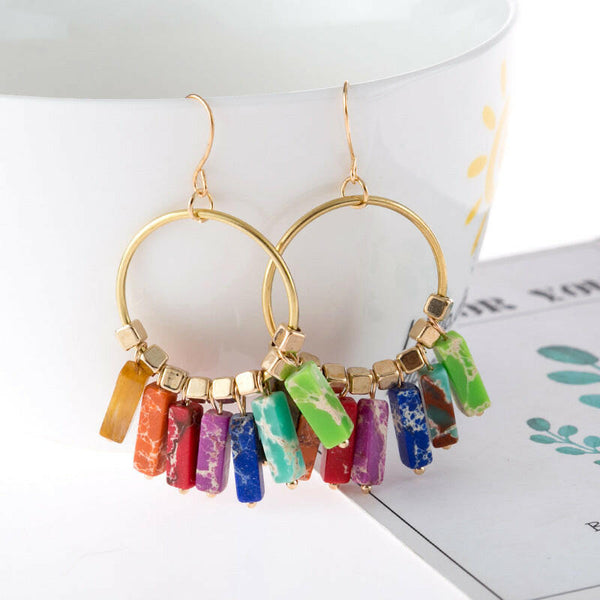 Multicolored Stone Dangle Earrings - Stylish and Unique Jewelry