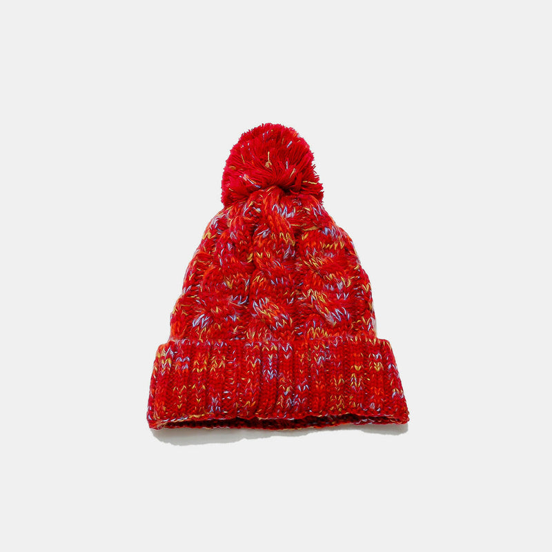 Contrast Cable-Knit Hat - Stylish Pompom Design