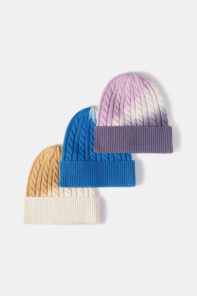 Contrast Tie-Dye Cable-Knit Cuffed Beanie - Stylish and Comfy