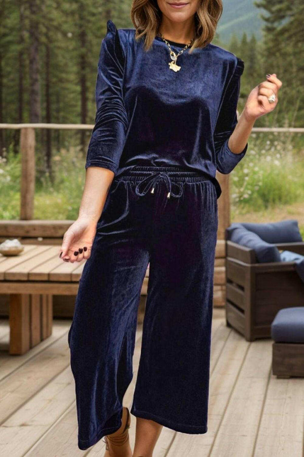 Velvet Round Neck Long Sleeve Top - Lounge Set Comfort