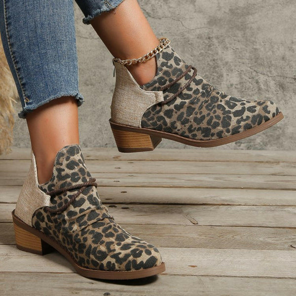 Contrast Canvas Low Heel Boots - Stylish & Comfortable Footwear