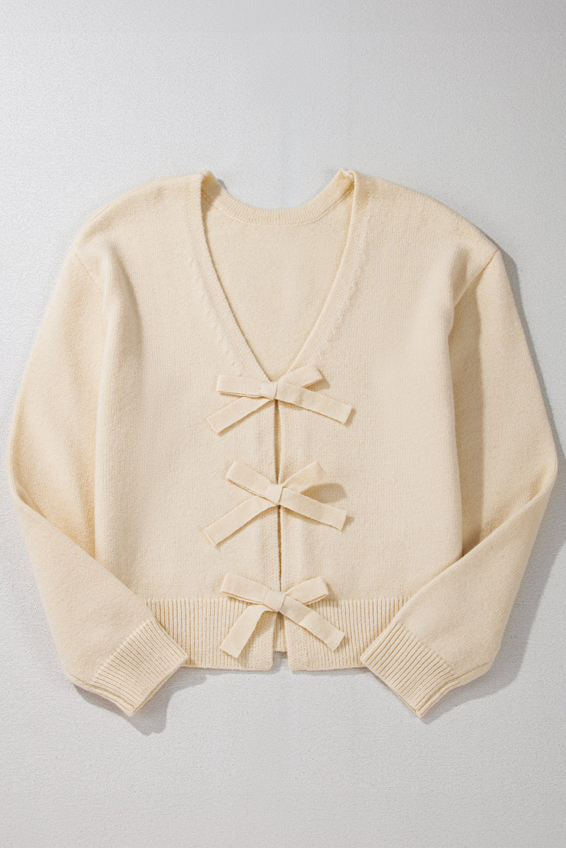 Jet Stream Plain Bowknot Knit Cropped Cardigan