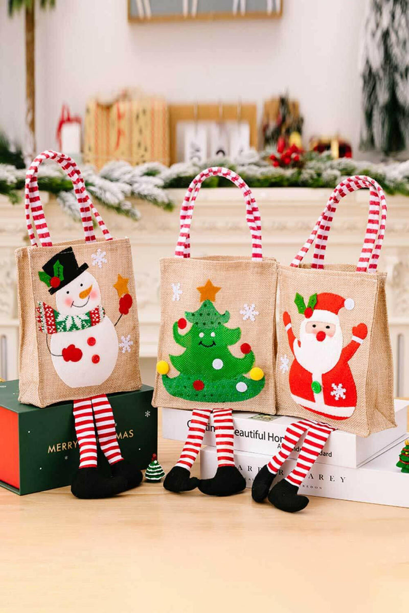 4-Pack Christmas Gnome Graphic Striped Gift Bag - Set of 4