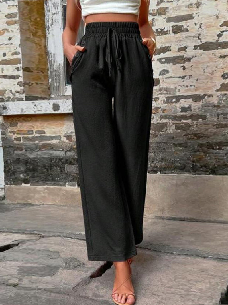 Tied High Waist Wide Leg Pants with Pockets - Chic & Comfortable