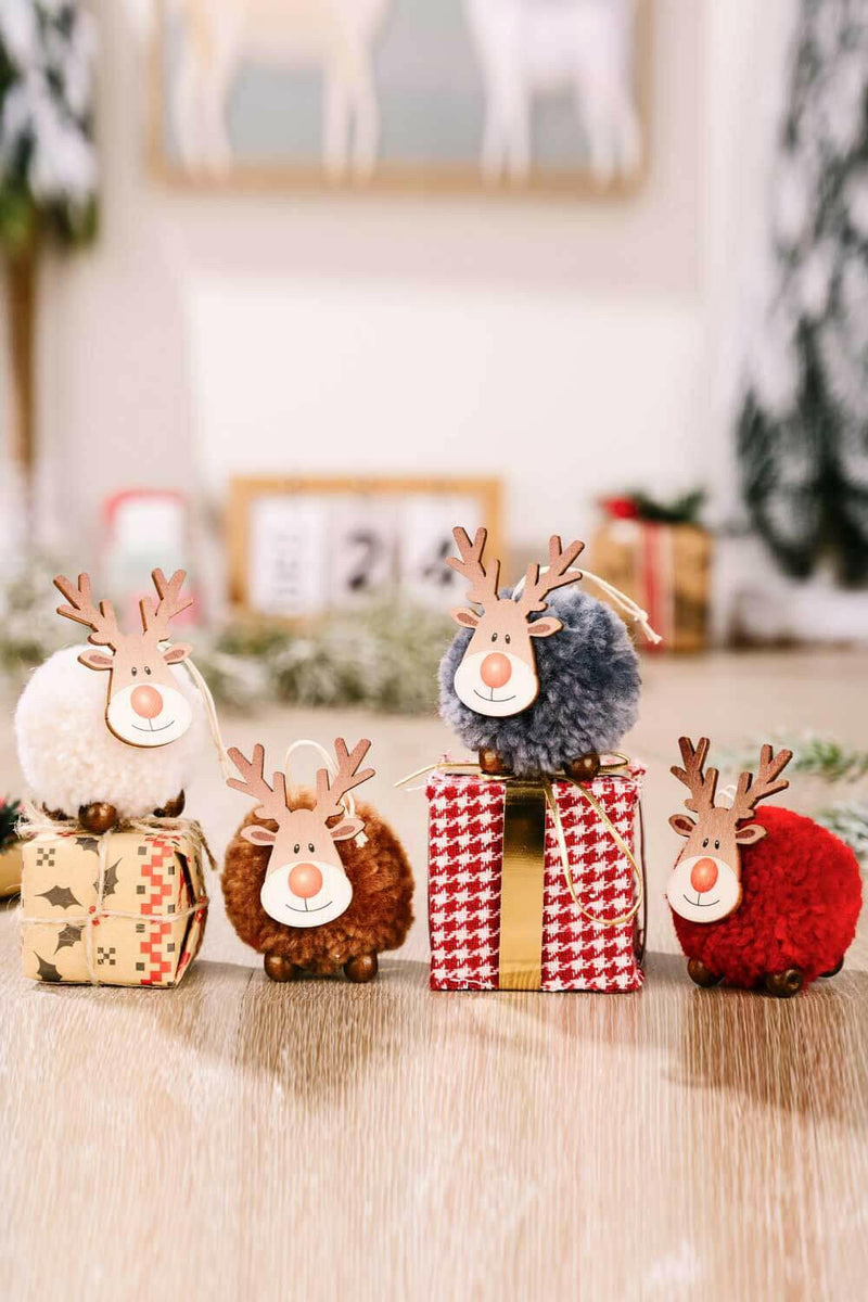 4-Pack Christmas Sherpa Reindeer Hanging Widgets - Festive Decor