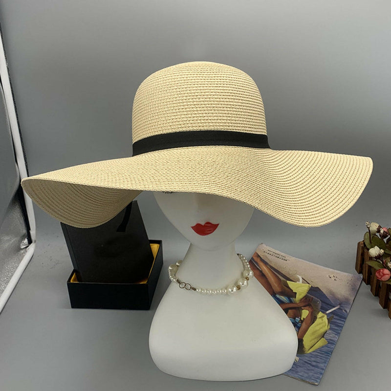 Bow Paper Braided Wide Brim Hat - Stylish and Comfortable Accessory