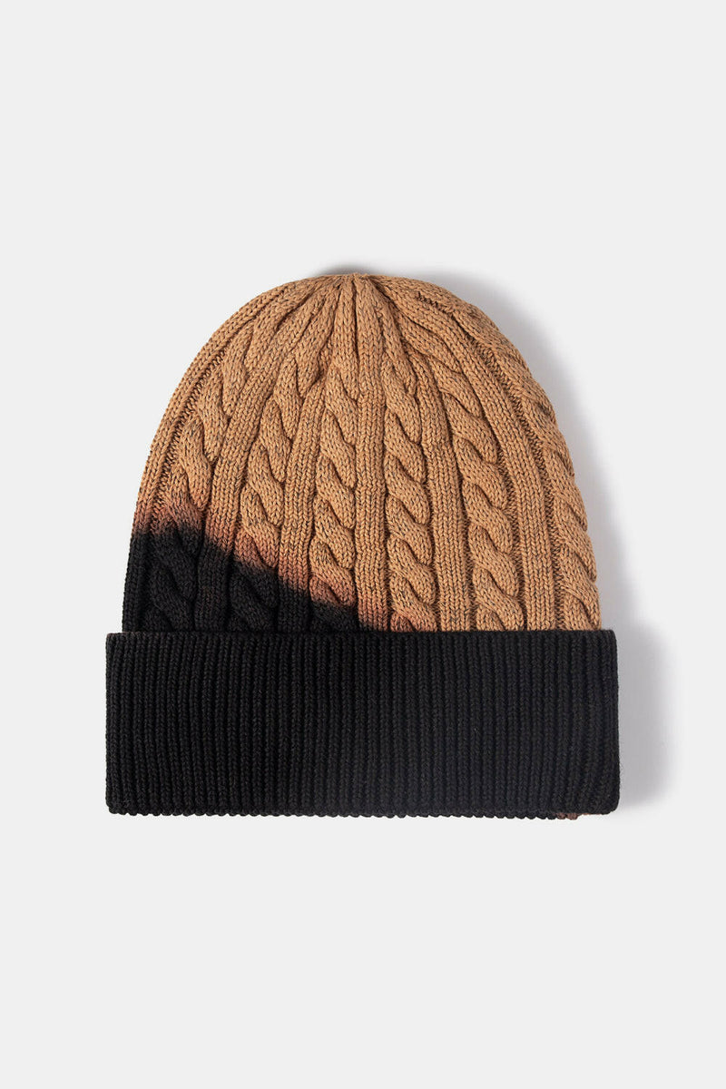 Contrast Tie-Dye Cable-Knit Cuffed Beanie - Stylish and Comfy