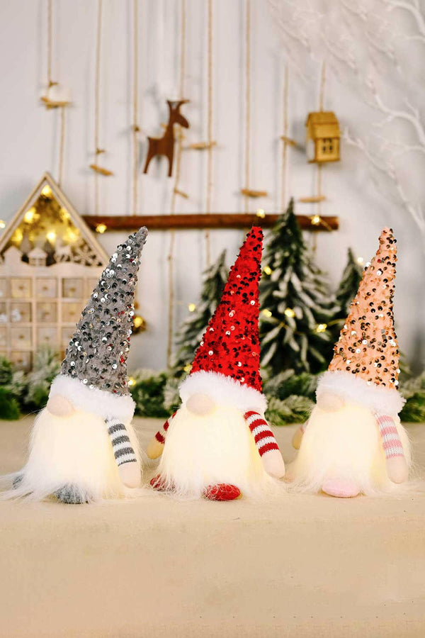 3-Pack Sequin Light-Up Christmas Gnomes - Festive Decor