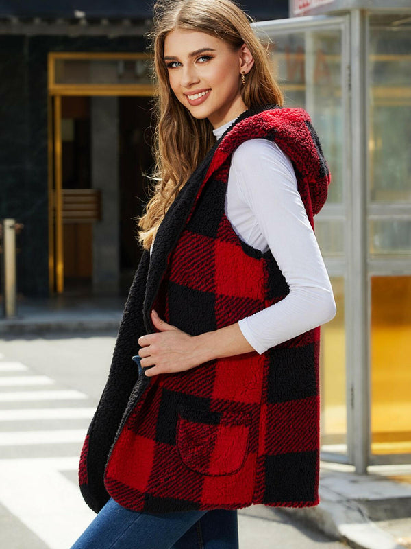 Plaid Hooded Vest - Stylish & Comfortable Layering Piece