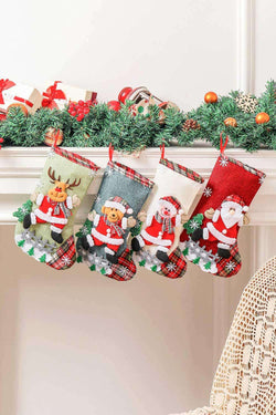 4-Pack Plaid Christmas Stockings - Festive Holiday Decor