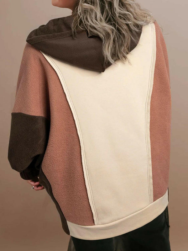 Size Color Block Long Sleeve Hoodie - Plus Size Style