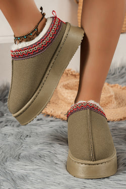 Chestnut Suede Contrast Print Round Toe Plush Lined Flats