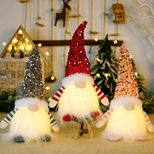 Sequin Light-Up Faceless Gnome - Charming Holiday Decor