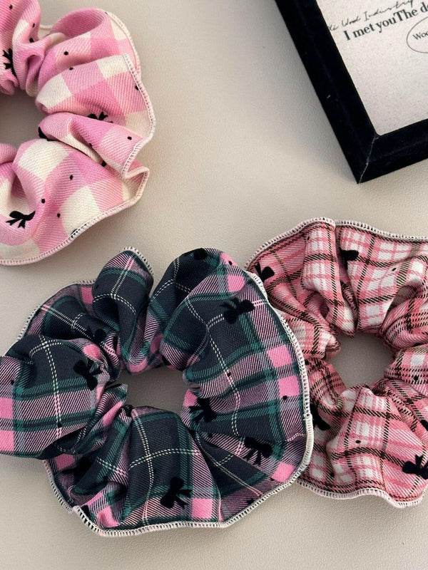 3-Piece Plaid Contrast Elastic Hair Scrunchy - Stylish & Durable